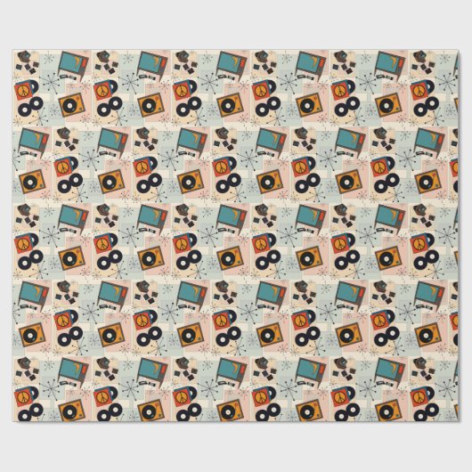 Retro t.v., stereo, camera & vinyl albums cadeaupapier (Vlak)