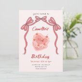 Retro taart en boog coquette verjaardag kaart (Staand voorkant)