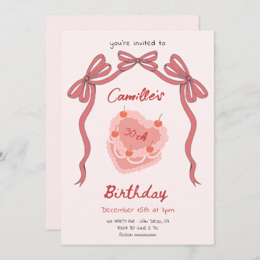 Retro taart en boog coquette verjaardag kaart (Voorkant / Achterkant)