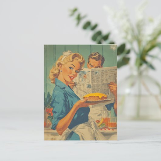 Retro taart en papier charme briefkaart (Staand voorkant)