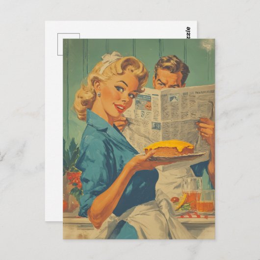 Retro taart en papier charme briefkaart (Voorkant / Achterkant)