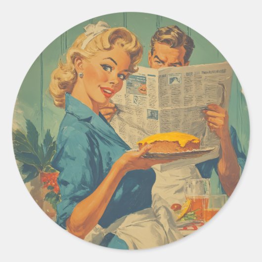 Retro taart en papier charme ronde sticker (Voorkant)