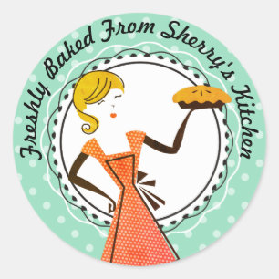 Retro taart huisvrouw bakkerij uit de keuken van ronde sticker