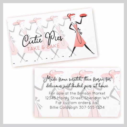 Retro taart vrouw bakkerij bakken gebak chef culin visitekaartje