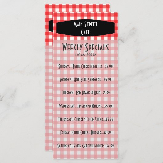 Retro Tablecloth Red Gingham Cafe Menu (Voorkant / Achterkant)