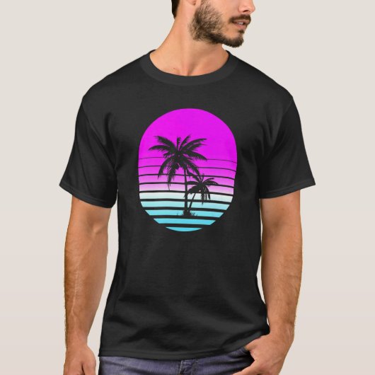 Retro Tachtigen 80s Vaporwave Sunset Palmbomen Bea T-shirt (Voorkant)