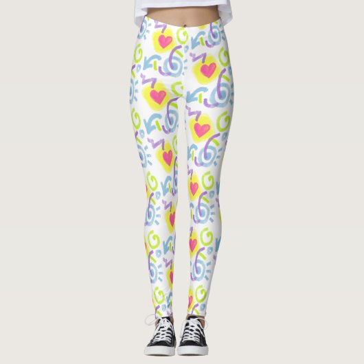 Retro Tachtiger Hart Print Leggings (Voorkant)
