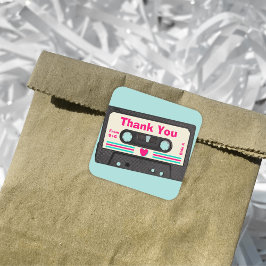 Retro tachtiger muziek mix tape bruiloft dank u vierkante sticker