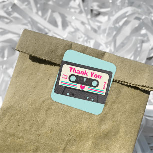 Retro tachtiger muziek mix tape bruiloft dank u vierkante sticker