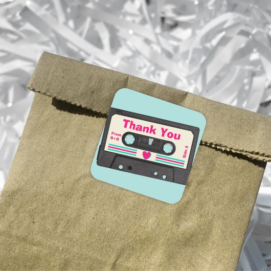 Retro tachtiger muziek mix tape bruiloft dank u vierkante sticker