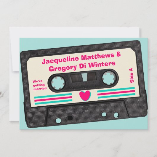 Retro tachtiger muziek mix tape bruiloft kaart (Voorkant)