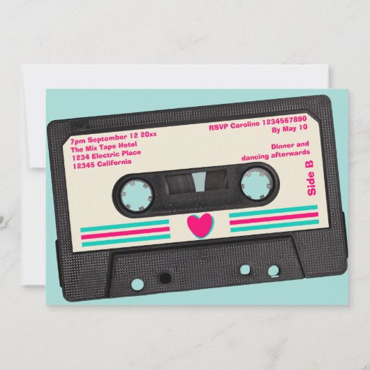 Retro tachtiger muziek mix tape bruiloft kaart (Achterkant)