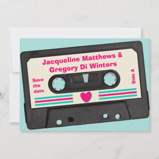 Retro tachtiger muziek mix tape de datum opslaan kaart (Voorkant)