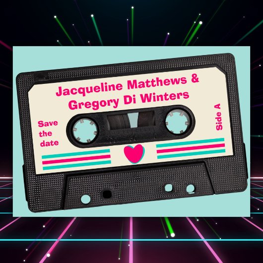 Retro tachtiger muziek mix tape de datum opslaan kaart