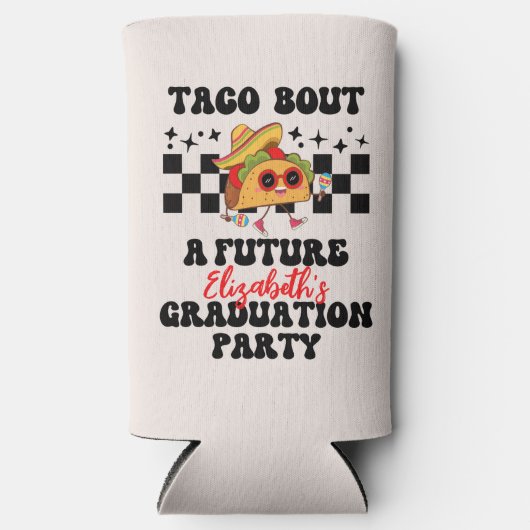 Retro Taco Over Een Afstuderen Fiesta Afstuderen Seltzer Blikjeskoeler (Voorkant)