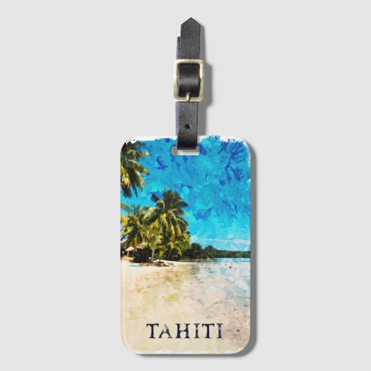 Retro Tahiti Frans Polynesië Reisstrand Bagagelabel (Voorkant (verticaal))
