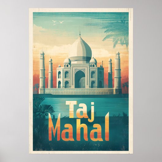 Retro Taj Mahal India Travel Poster (Voorkant)