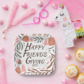 Retro takken, bladeren en pompoenen Friendsgiving Papieren Bordje (Feest)