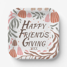Retro takken, bladeren en pompoenen Friendsgiving Papieren Bordje