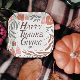 Retro takken, bladeren en pompoenen Thanksgiving Papieren Bordje