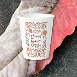 Retro takken en pompoenen vallen Thanksgiving Papieren Bekers