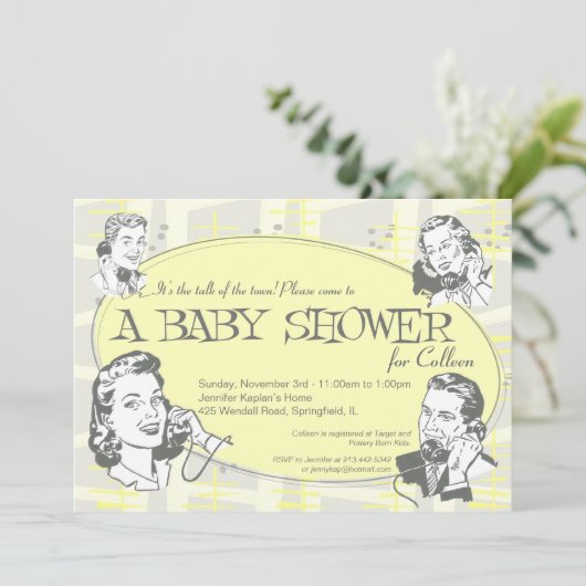 Retro Talk of the Town Baby shower Invitation Kaart (Staand voorkant)