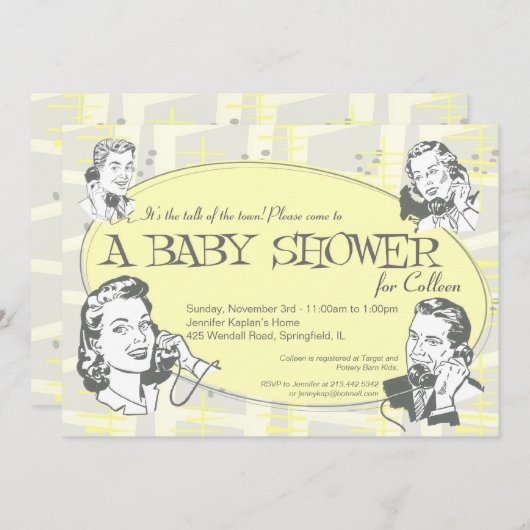 Retro Talk of the Town Baby shower Invitation Kaart (Voorkant / Achterkant)