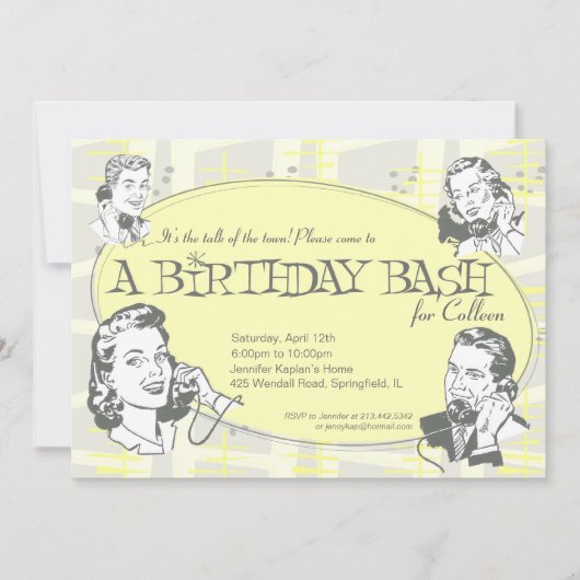 Retro Talk of the Town Birthday Party Invitation Kaart (Voorkant)