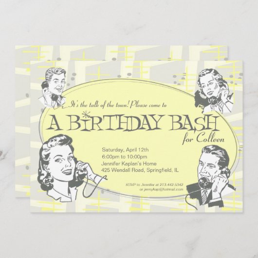 Retro Talk of the Town Birthday Party Invitation Kaart (Voorkant / Achterkant)