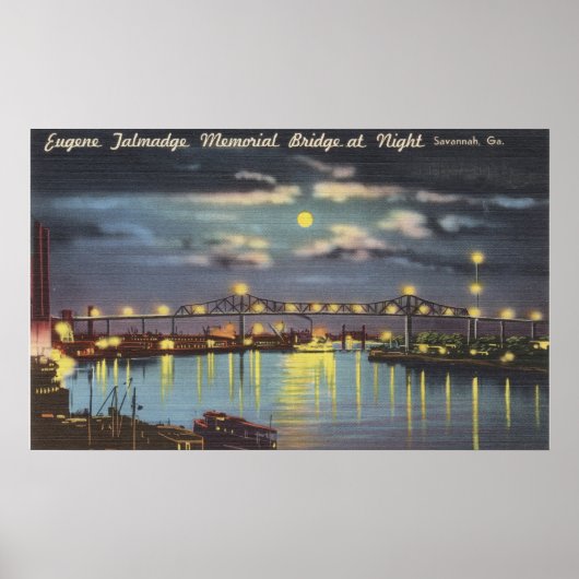 Retro Talmadge Bridge Nachtsavanne GA Poster (Voorkant)