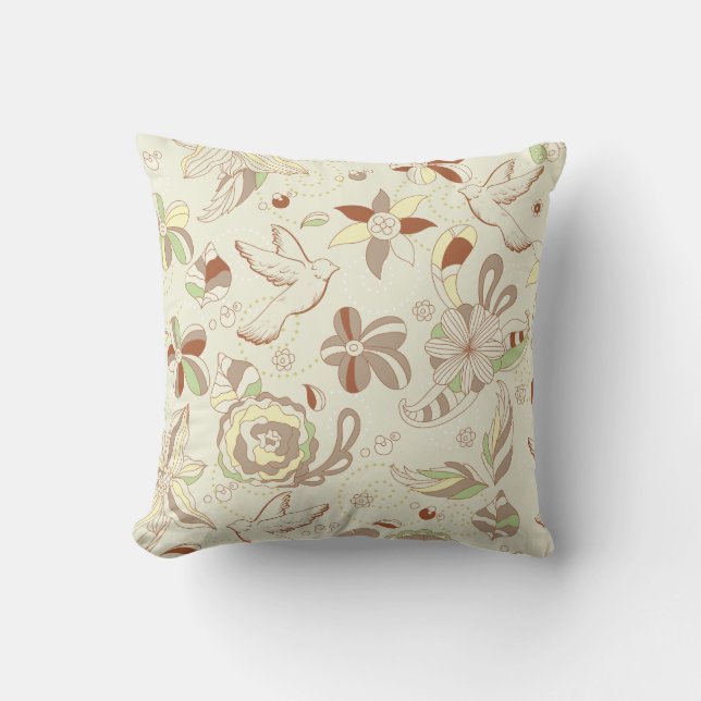 Retro Tan en Brown Floral Sierkussen (Voorkant)