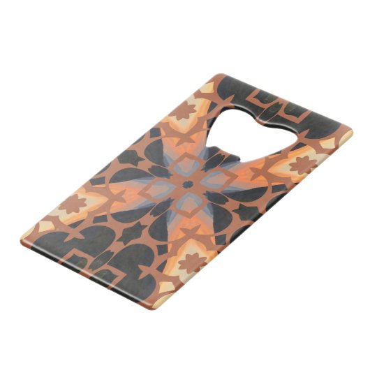 Retro Tan Pattern Creditkaart Flessenopener (Voorkant Gekanteld)