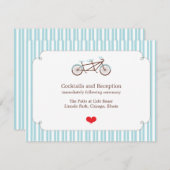 Retro Tandem Bicycle Blue & White Striped Wedding (Voorkant / Achterkant)