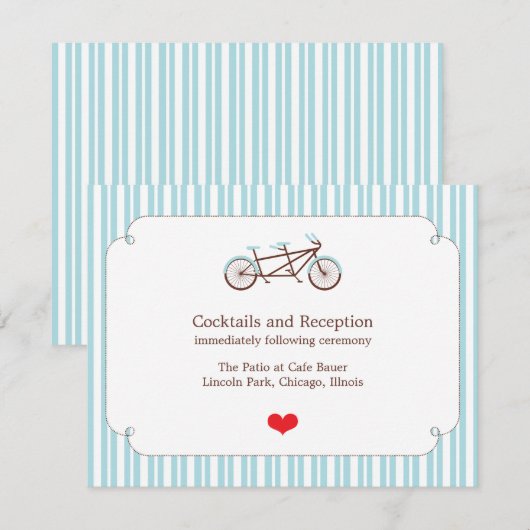 Retro Tandem Bicycle Blue & White Striped Wedding (Voorkant / Achterkant)
