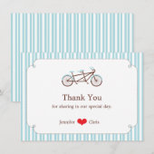 Retro Tandem Bicycle Blue & White Striped Wedding Bedankkaart (Voorkant / Achterkant)