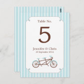 Retro Tandem Bicycle Blue & White Striped Wedding Briefkaart (Voorkant / Achterkant)