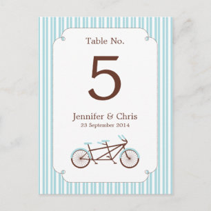Retro Tandem Bicycle Blue & White Striped Wedding Briefkaart