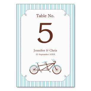 Retro Tandem Bicycle Blue & White Striped Wedding Kaart