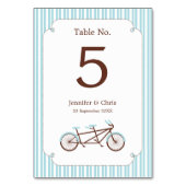 Retro Tandem Bicycle Blue & White Striped Wedding Kaart (Achterkant)