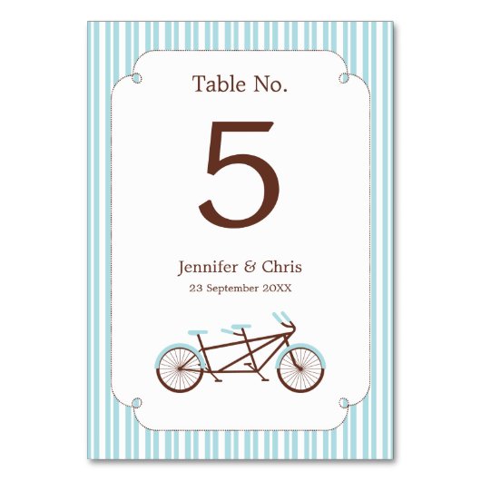 Retro Tandem Bicycle Blue & White Striped Wedding Kaart (Voorkant)