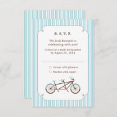 Retro Tandem Bicycle Blue & White Striped Wedding Kaart (Voorkant / Achterkant)