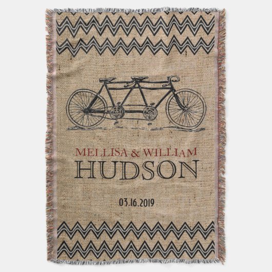 Retro Tandem Bicycle Zigzag Chevron Wedding Gift Deken (Voorkant Verticaal)