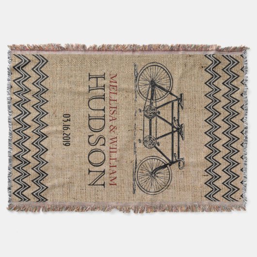 Retro Tandem Bicycle Zigzag Chevron Wedding Gift Deken (Voorkant)