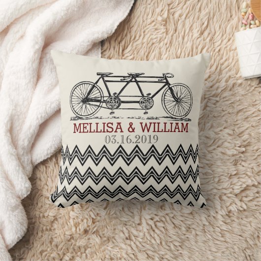 Retro Tandem Bicycle Zigzag Chevron Wedding Gift Kussen (Deken)