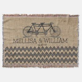 Retro tandem Fiets Chevron Burlap Huwelijkscadeau Deken
