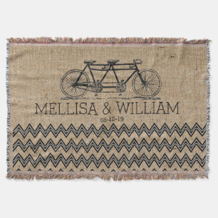 Retro tandem Fiets Chevron Burlap Huwelijkscadeau Deken