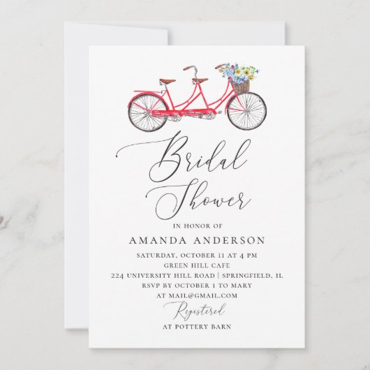 Retro tandem fiets. Elegant script bruidsuitnodigi Kaart (Voorkant)