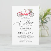 Retro tandem fiets. Elegant script bruiloft Kaart (Staand voorkant)