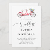 Retro tandem fiets. Elegant script bruiloft Kaart (Voorkant / Achterkant)