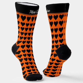 Retro Tangerine Zwarte Hartjes Custom Naam Sokken